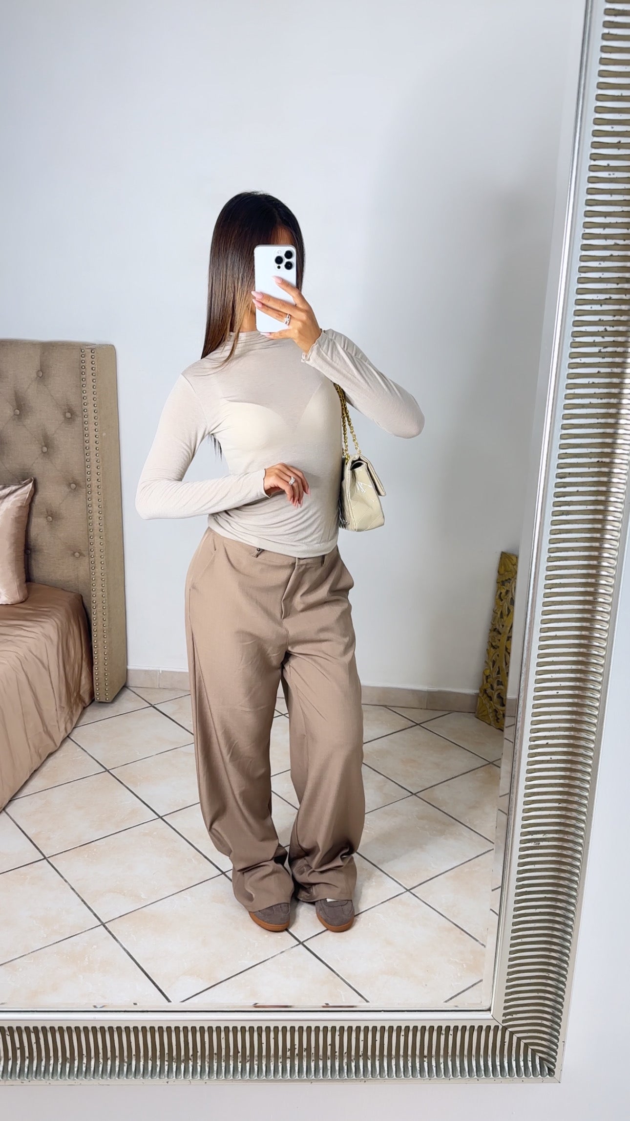 Top cachemire transparent à col montant [BEIGE] #79