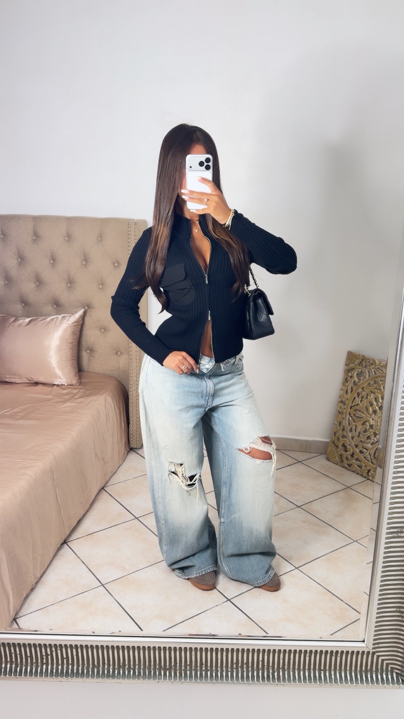 Gilet côtelé à zip [NOIR]