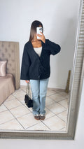 Veste moutonnée courte double noeuds [NOIR]