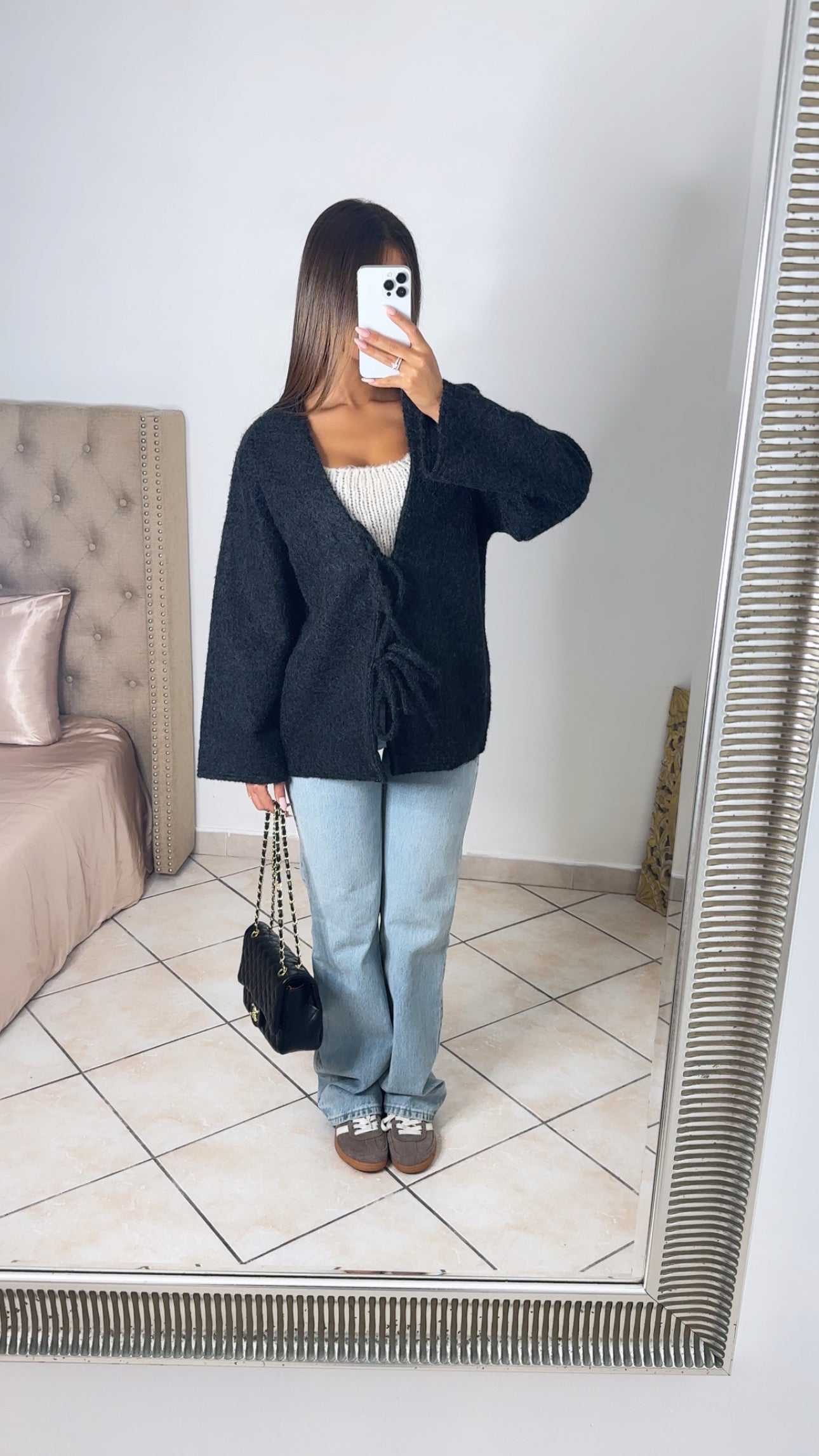 Veste moutonnée courte double noeuds [NOIR]