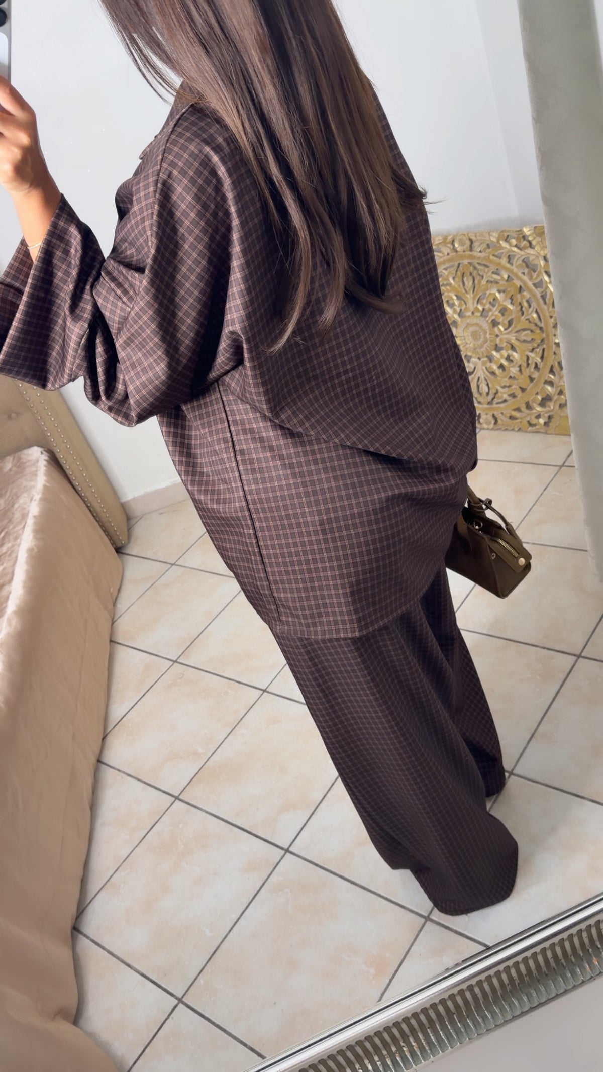 Ensemble chemise oversize longue à carreaux [MARRON]