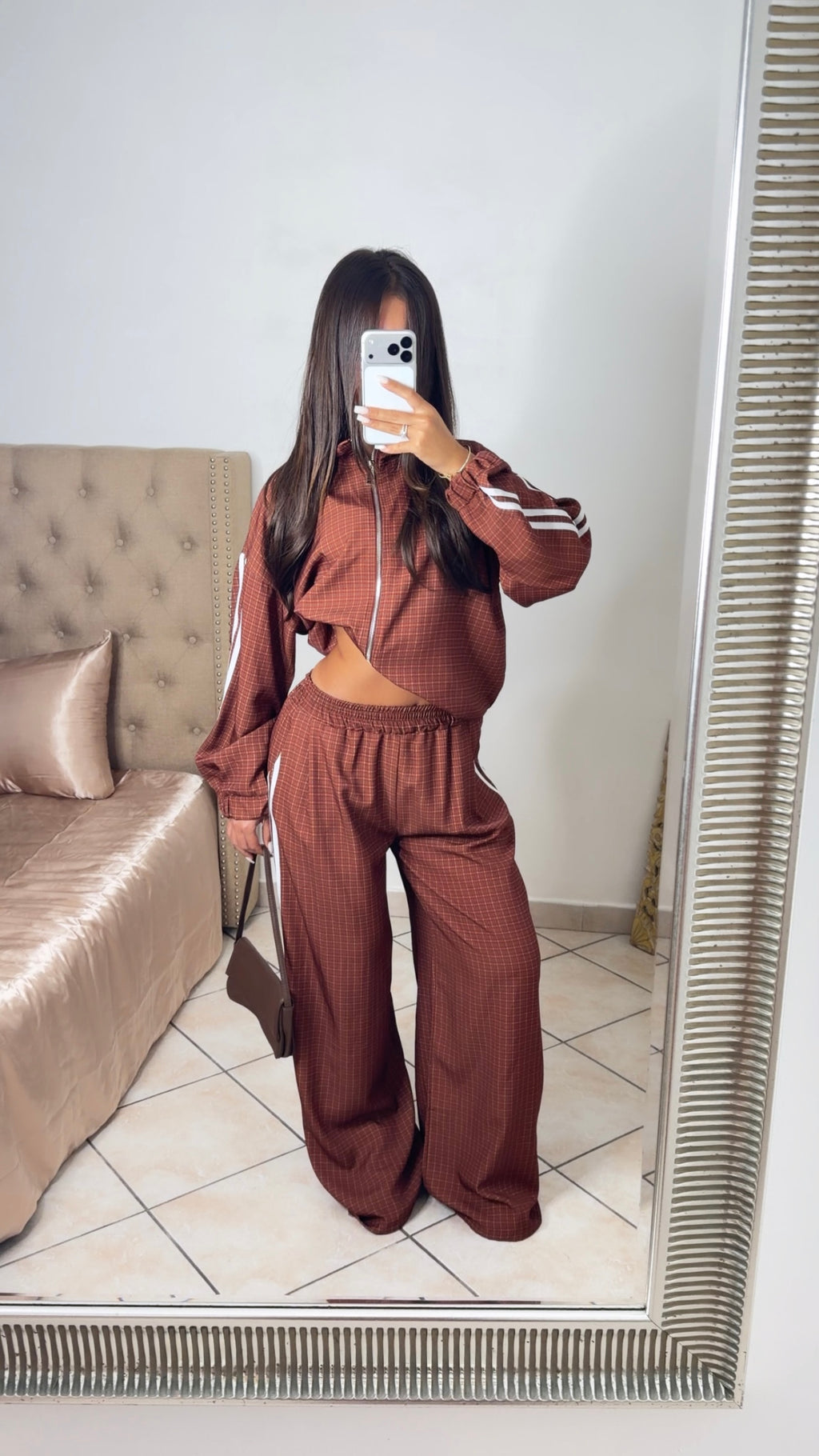 Ensemble jogging à bandes et carreaux [ROUILLE]