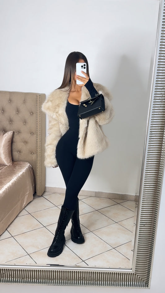 Manteau fausse fourrure [BEIGE CHAUD]
