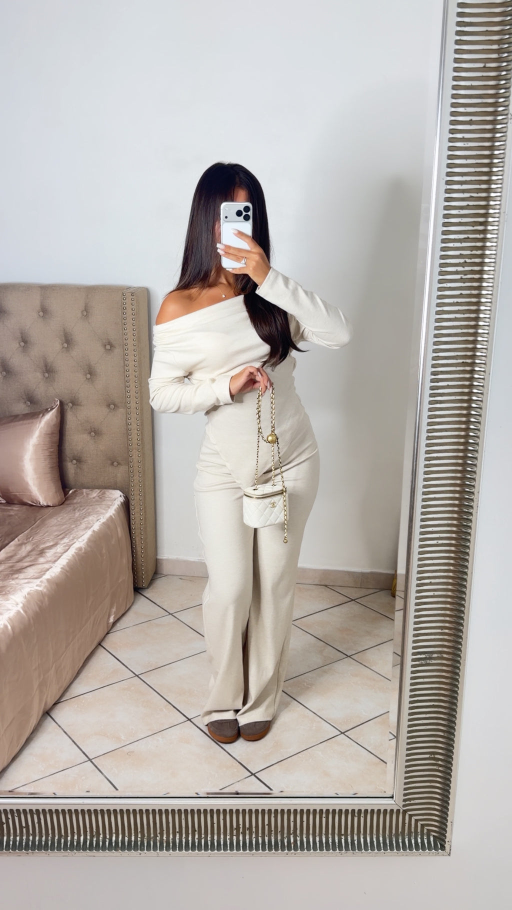 Ensemble asymétrique cintré à col bateau [BEIGE]