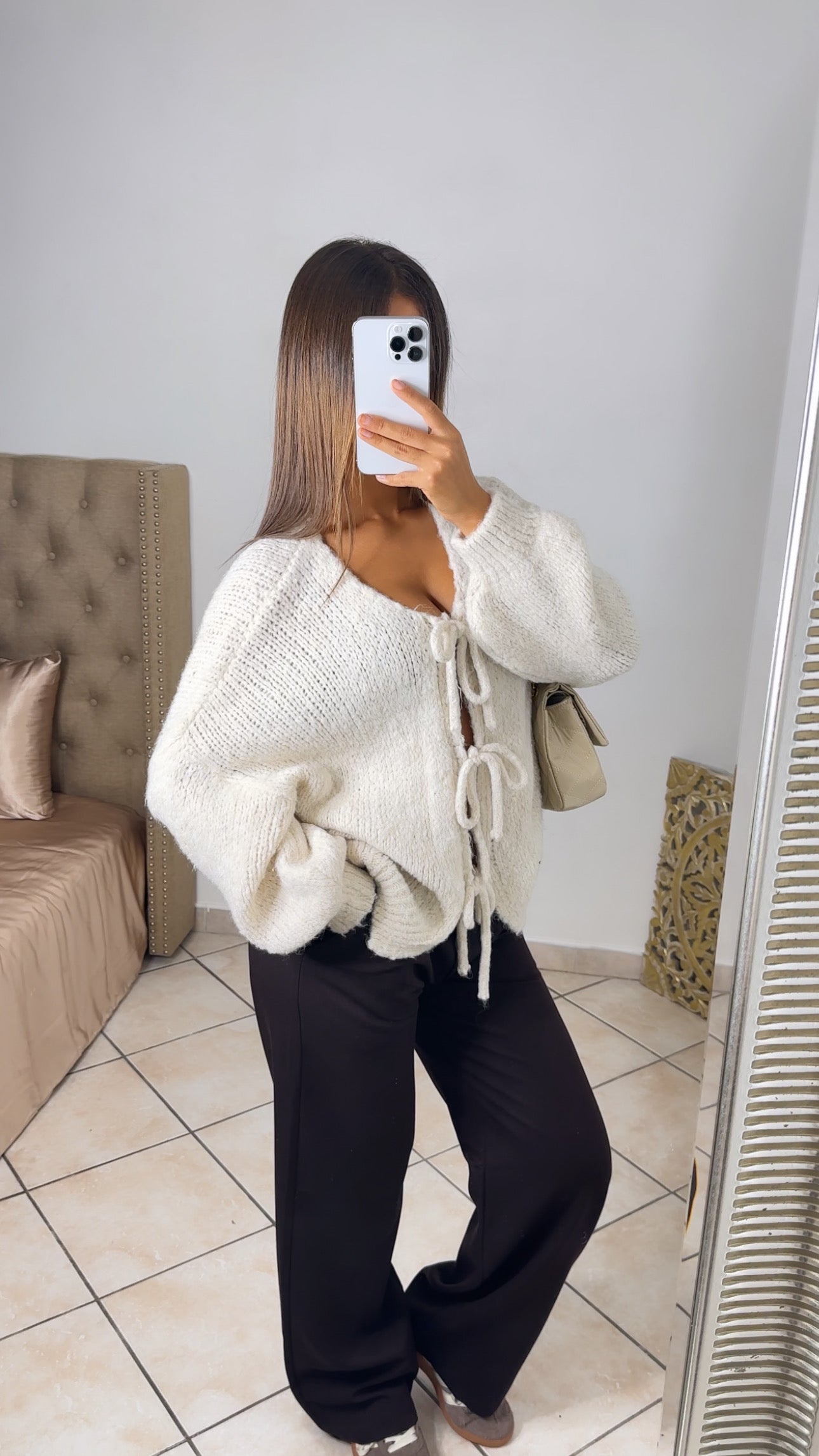 Cardigan en maille triple noeuds [CREME]