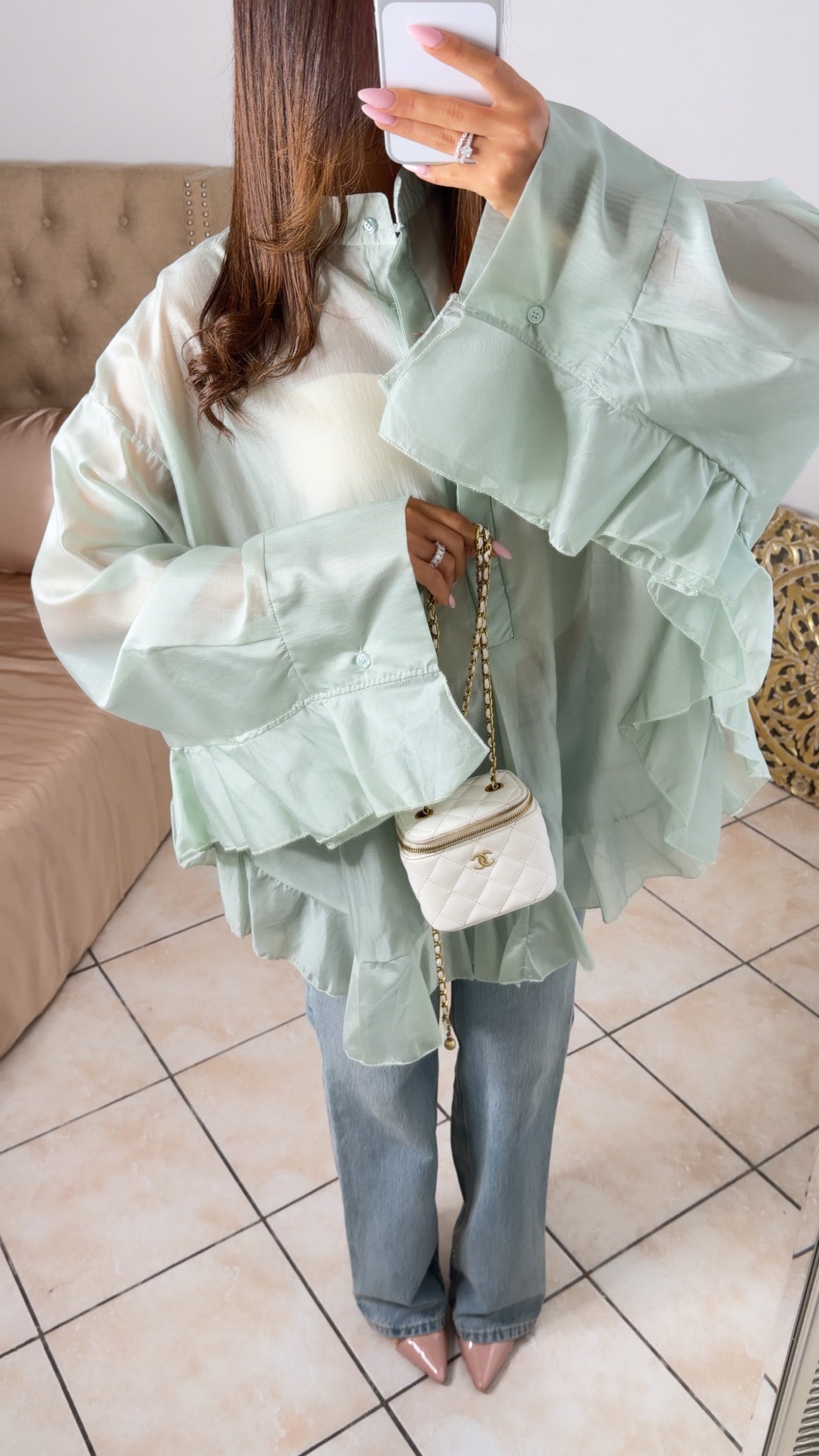 Blouse longue à volants [MENTHE]