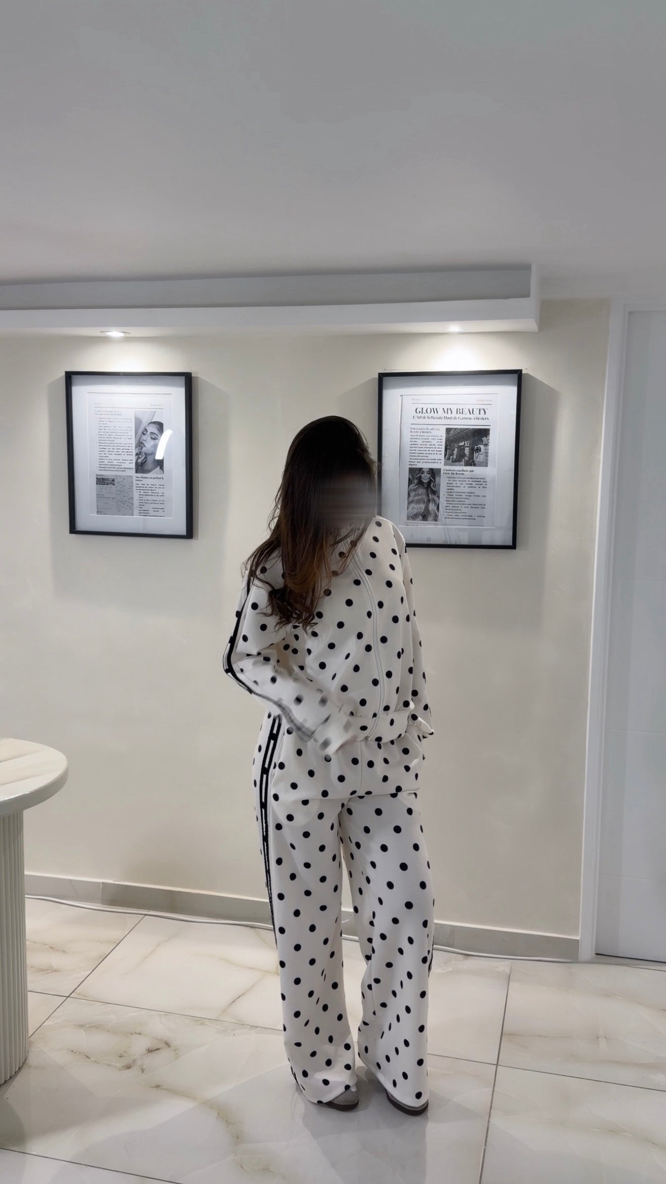Ensemble de jogging à zip pois [BLANC]