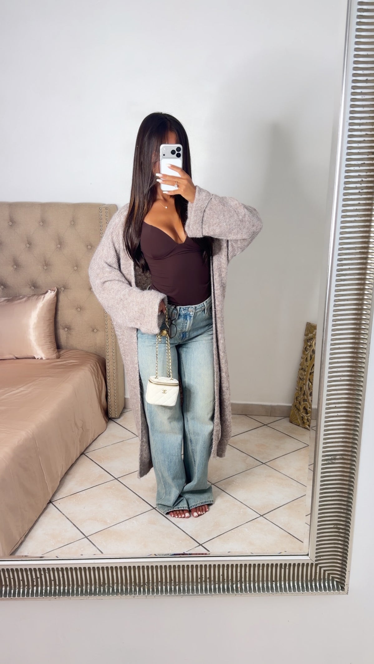 Gilet long oversize en maille douce [TAUPE]