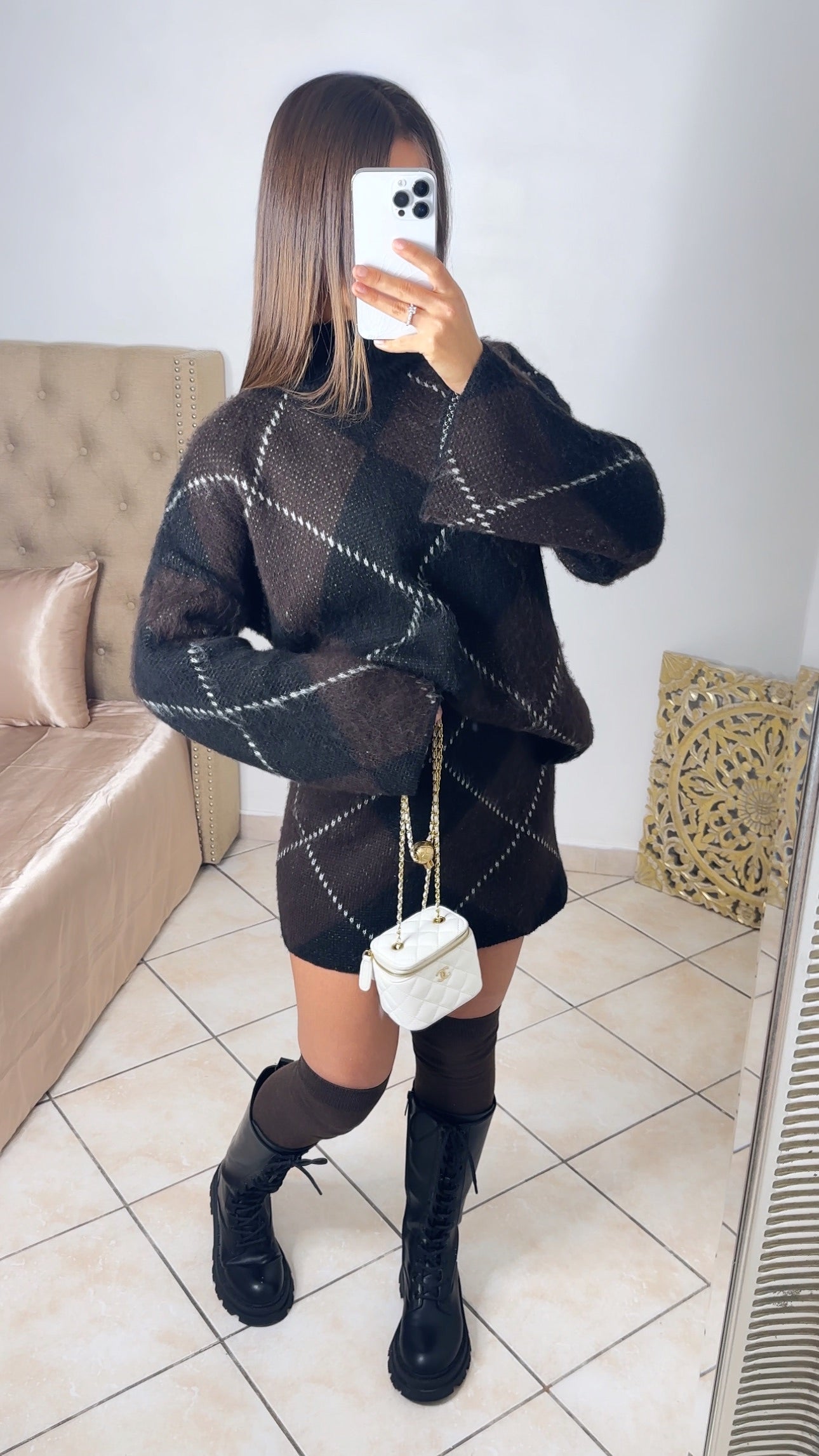 Ensemble pull évasé et jupe en maille [NOIR]