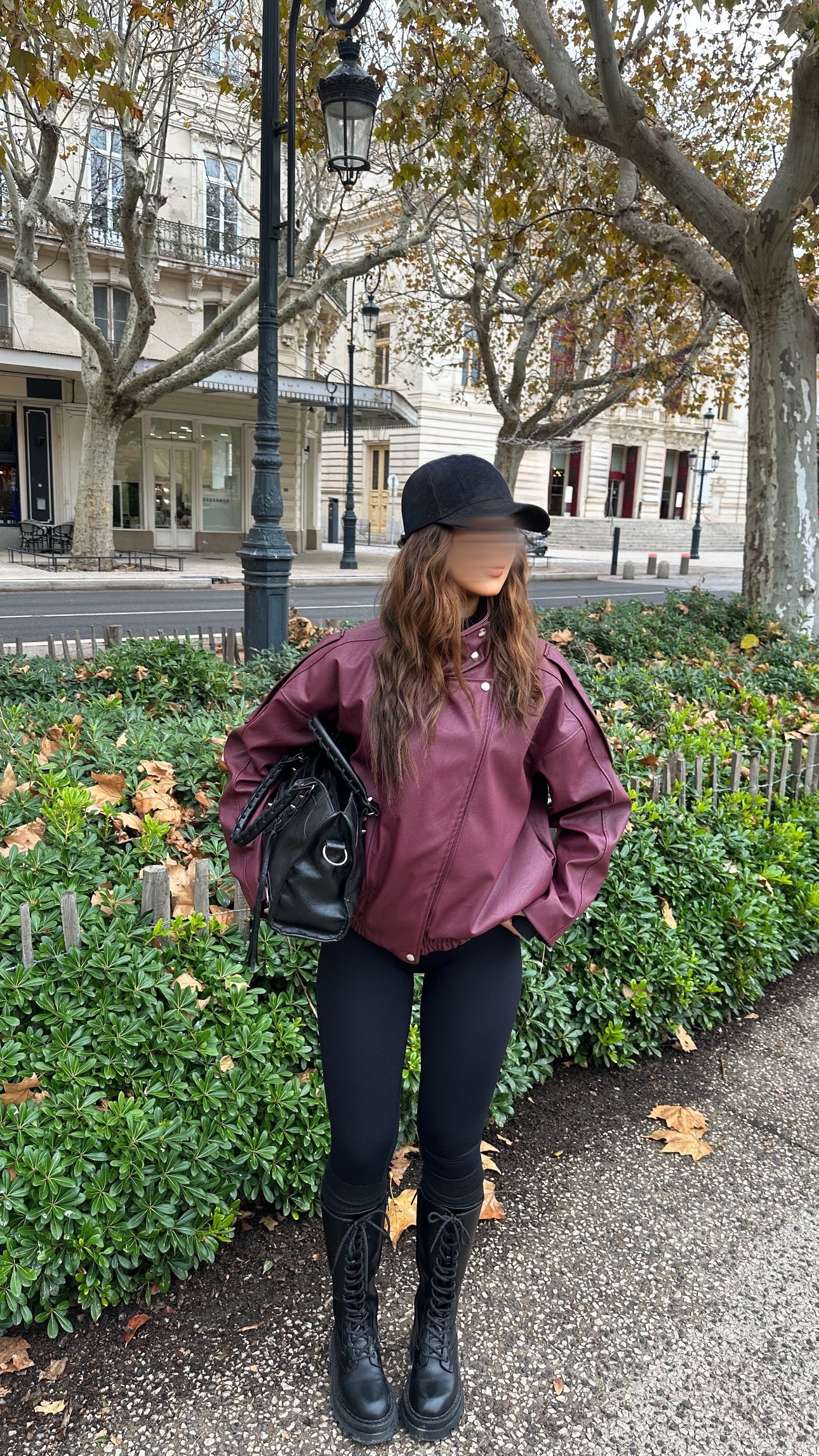 Veste similicuir oversize col montant [BURGUNDY]