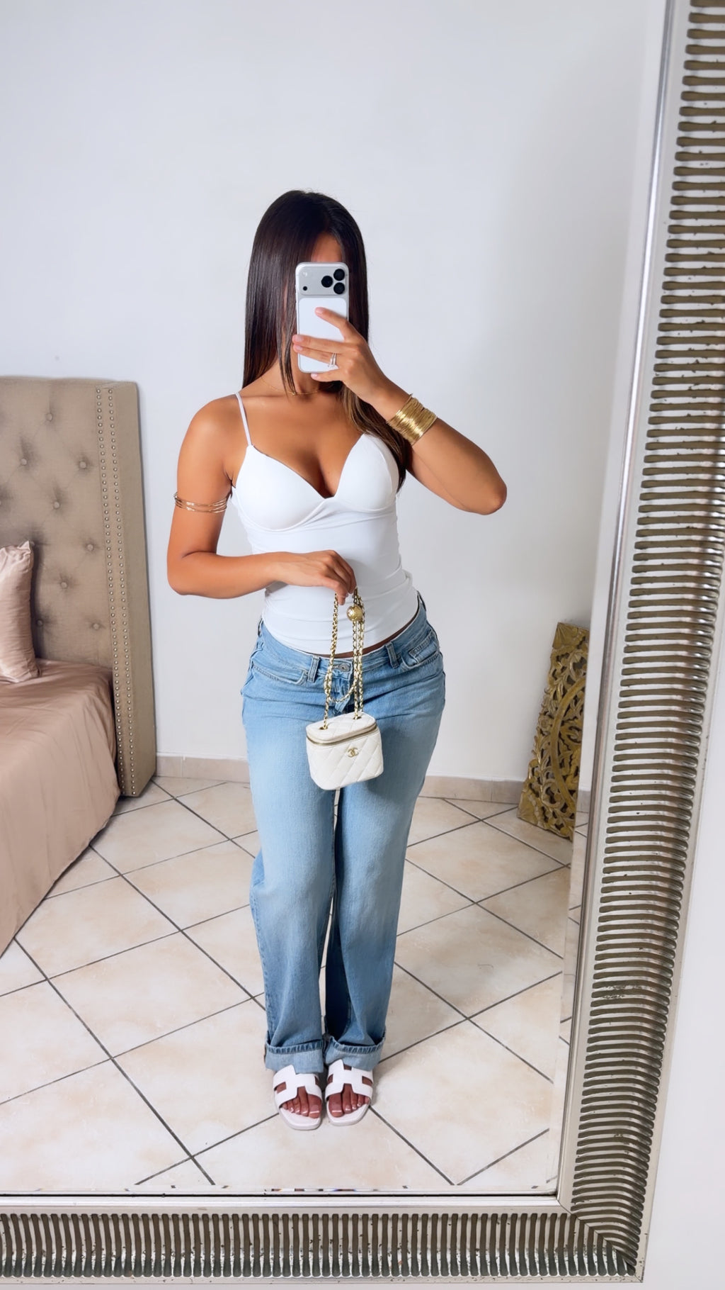 Top décolleté en V structuré [BLANC]