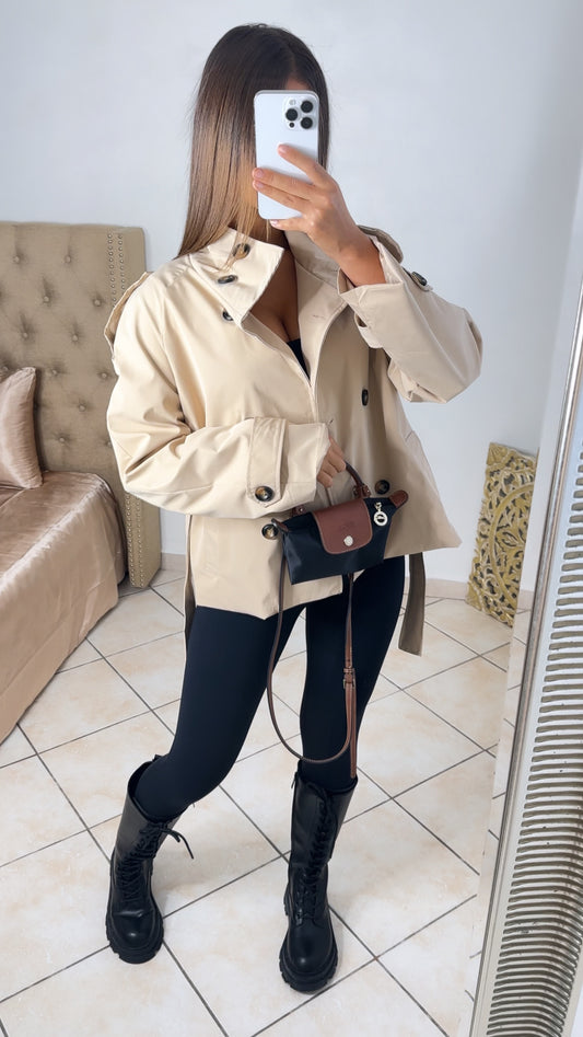 Trench col montant à ceinture [BEIGE]