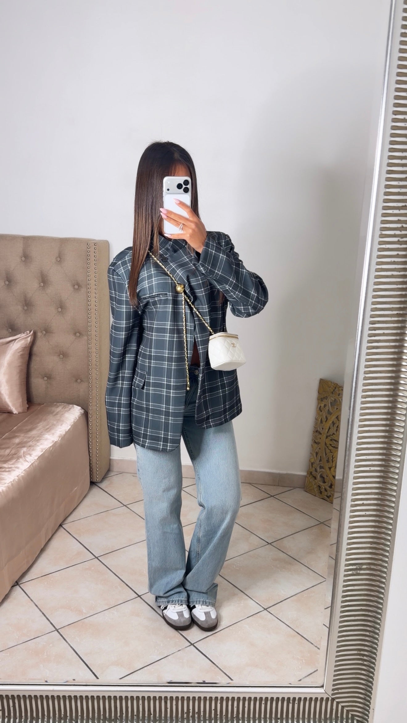 Blazer surdimensionné à carreaux [GRIS]