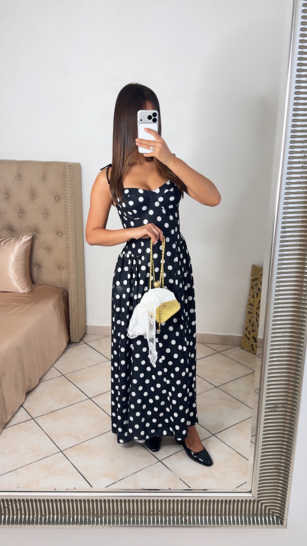 Robe longue évasée à pois [NOIR]