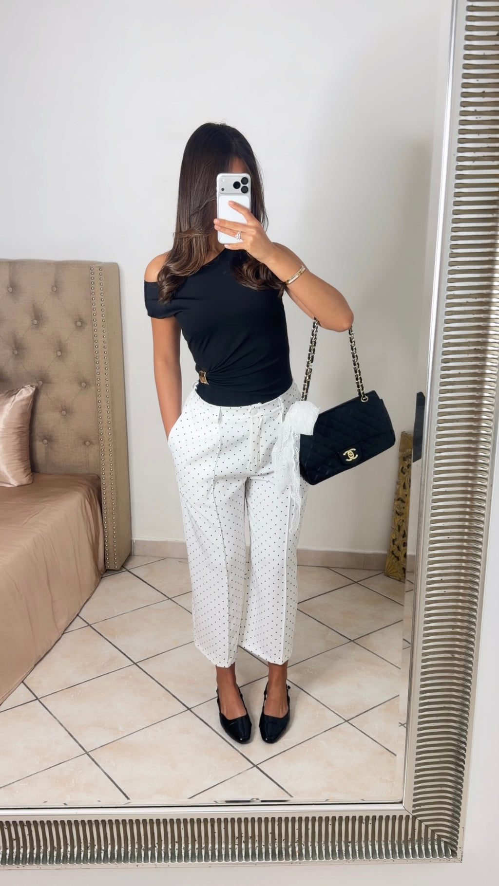 Pantalon cropped à pois [BLANC]