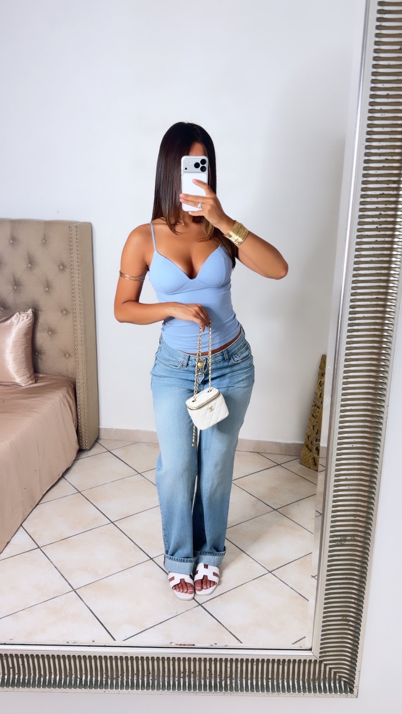 Top décolleté en V structuré [BLEU]