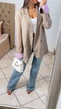Blazer oversize à revers rayé ROSE [TAUPE]