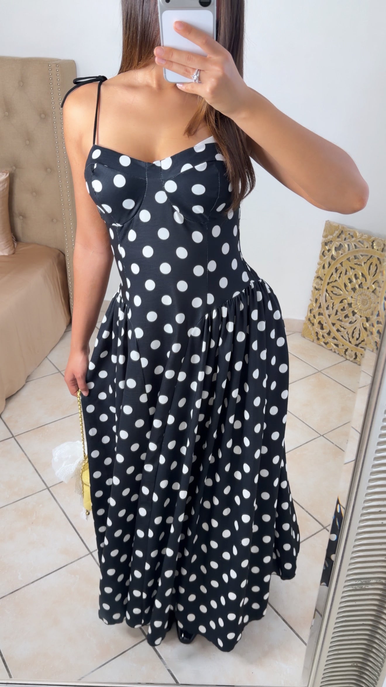 Robe longue évasée à pois [NOIR]