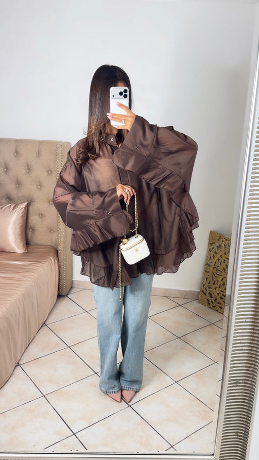 Blouse longue à volants [MARRON]