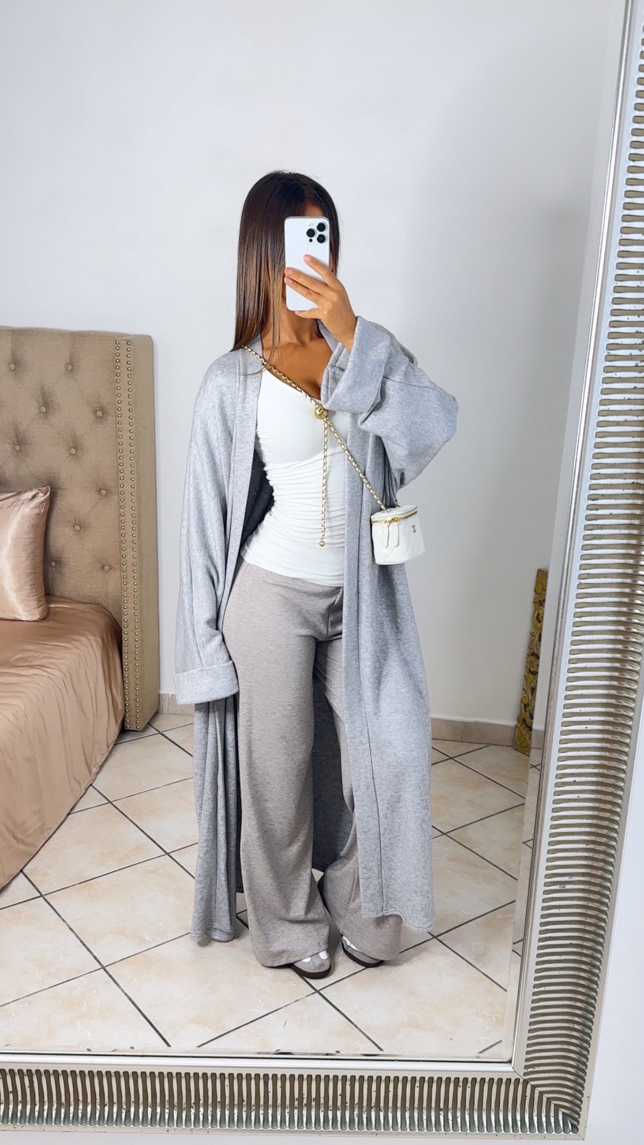 Gilet cosy long oversize [GRIS]