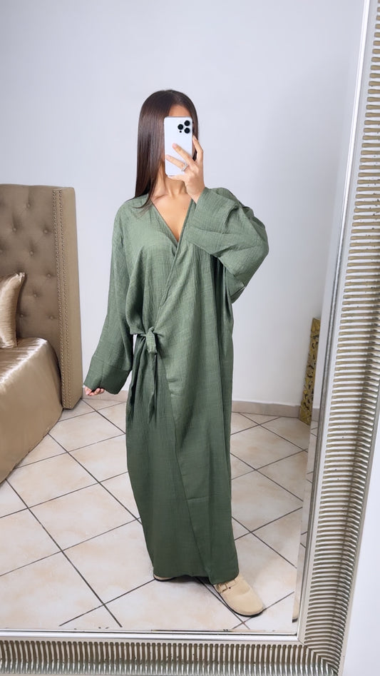 Robe kimono ample à nouer [KAKI]