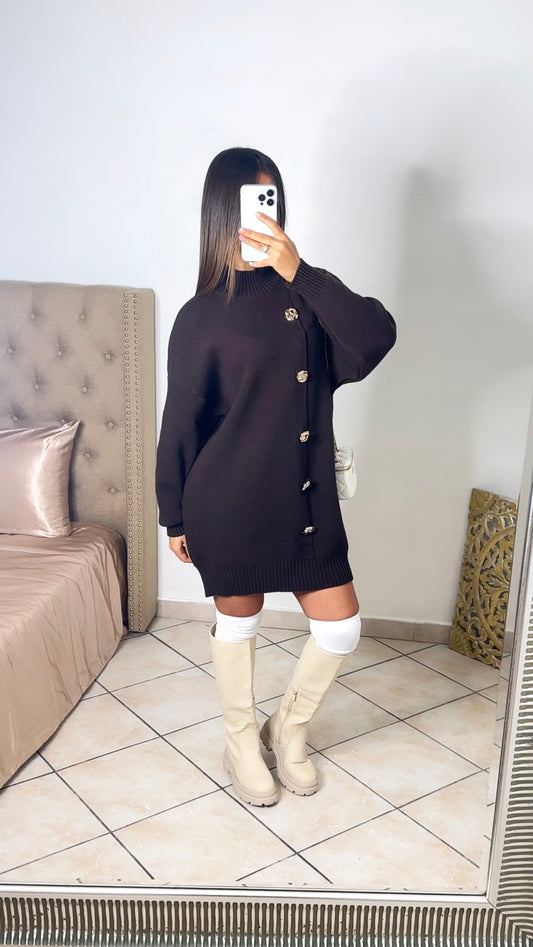 Robe pull détails boutons doré [MARRON]
