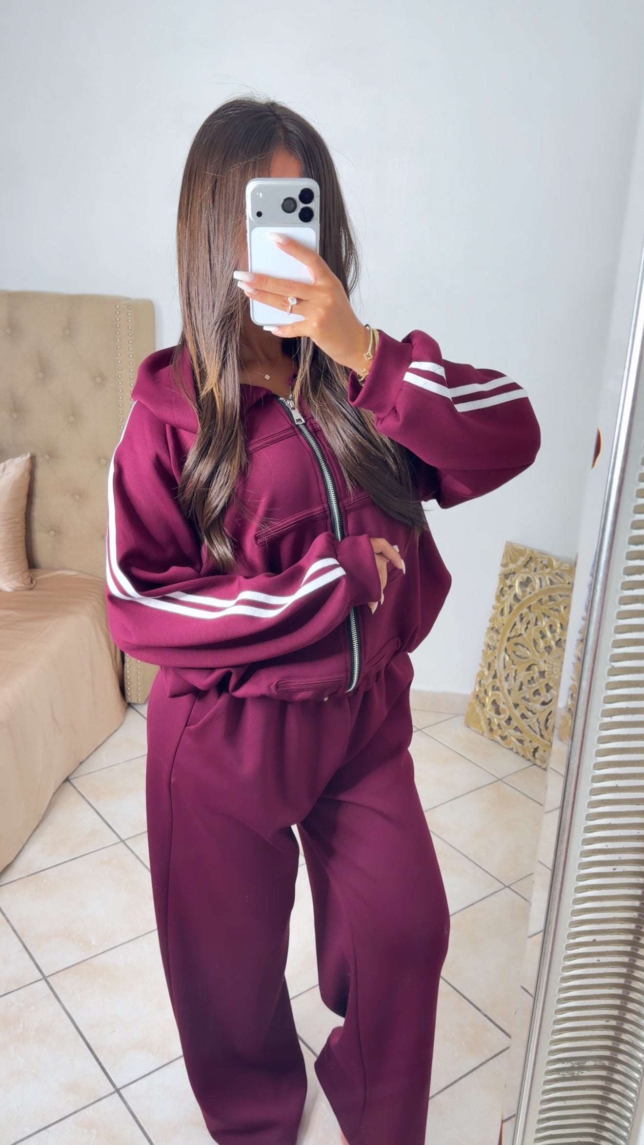 Ensemble sweat zippé détail asiatique et pantalon [PRUNE]