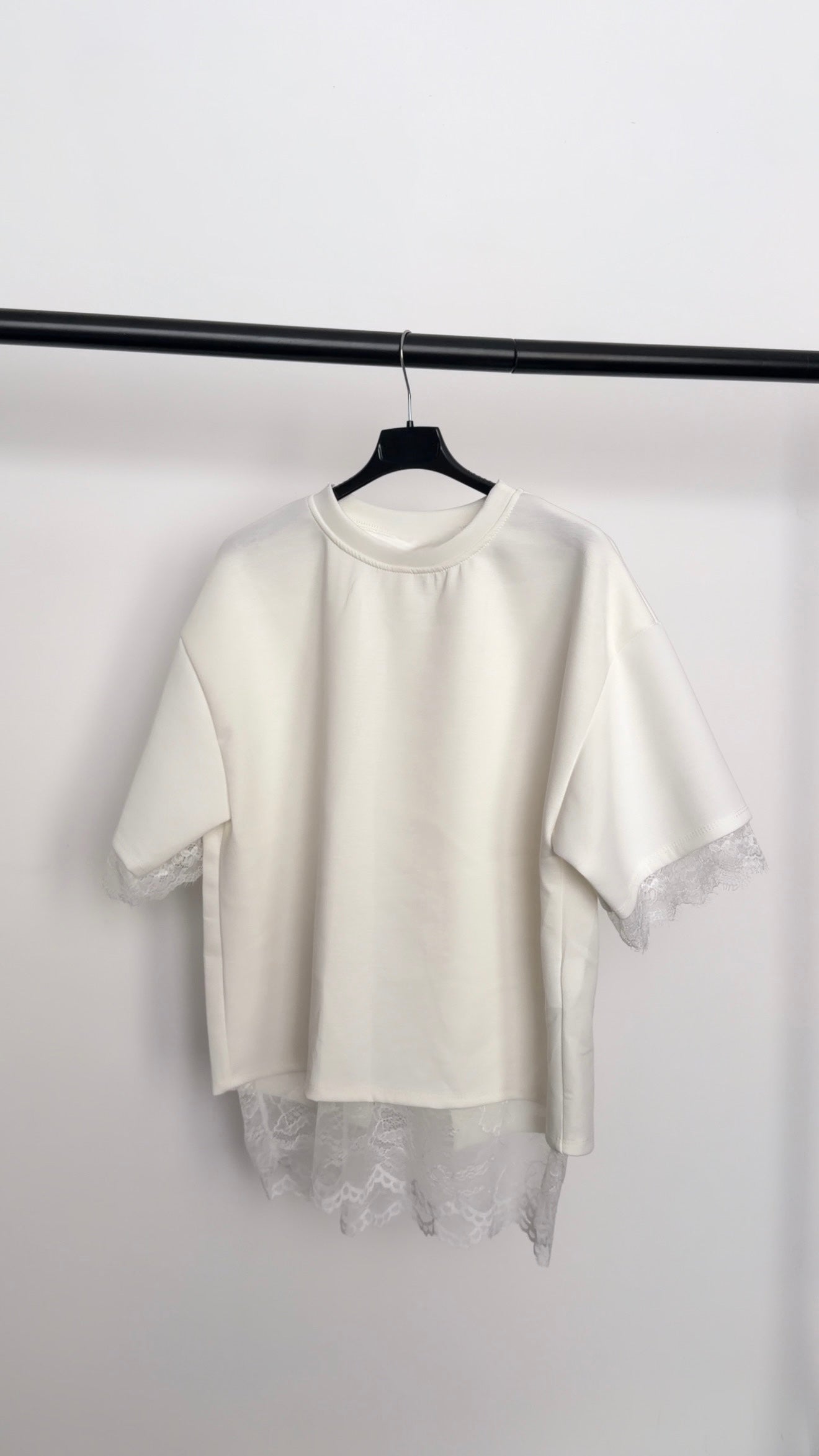 T-shirt oversize dos en dentelle BLANC