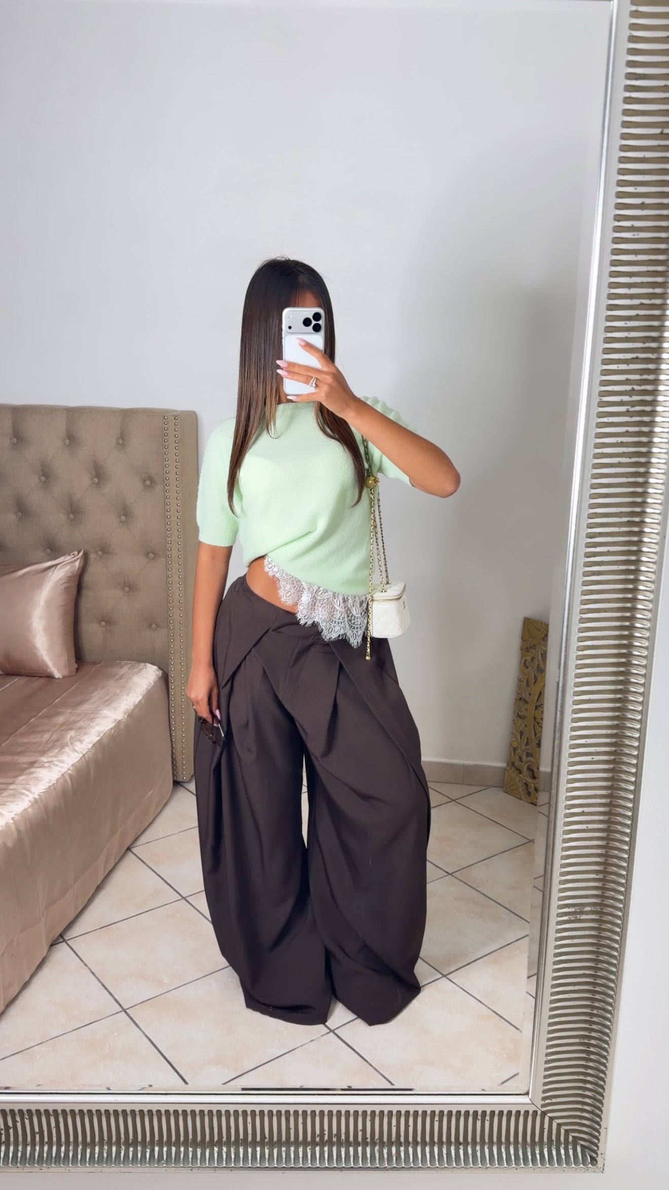 Pantalon tailleur effet doublé [MARRON]