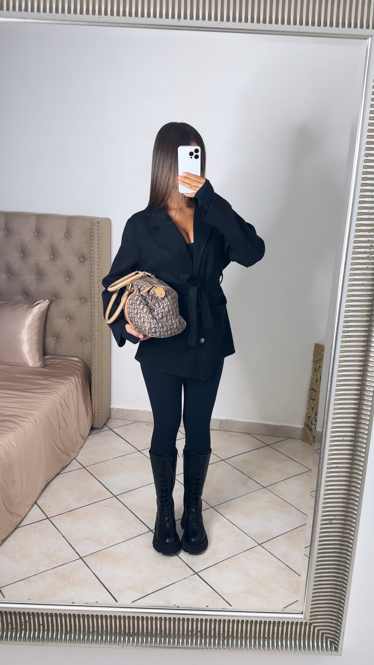 Veste à ceinture effet daim [NOIR]