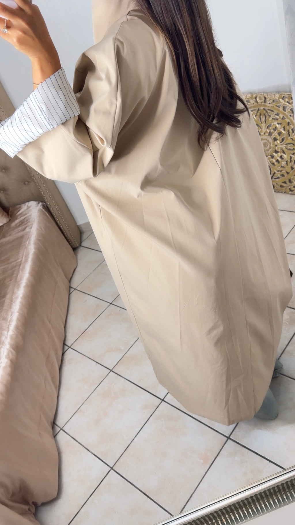 Trench oversize long à revers rayés [BEIGE]