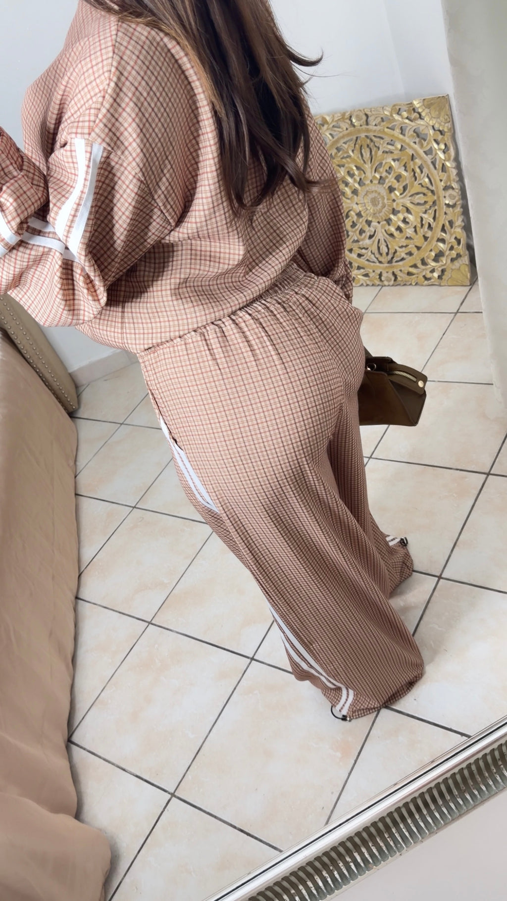 Ensemble jogging à bandes et carreaux [BEIGE]