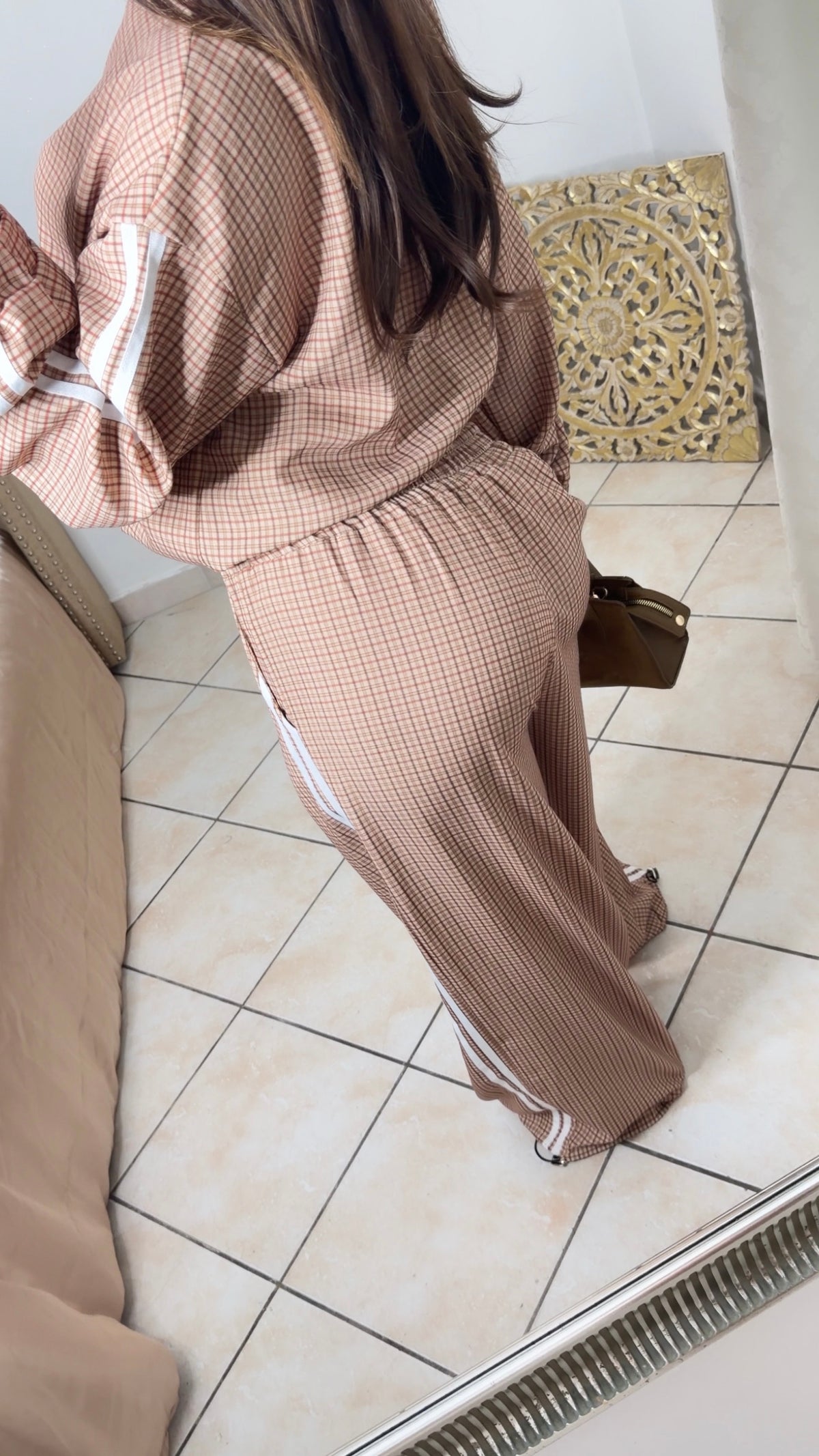 Ensemble jogging à bandes et carreaux [BEIGE]