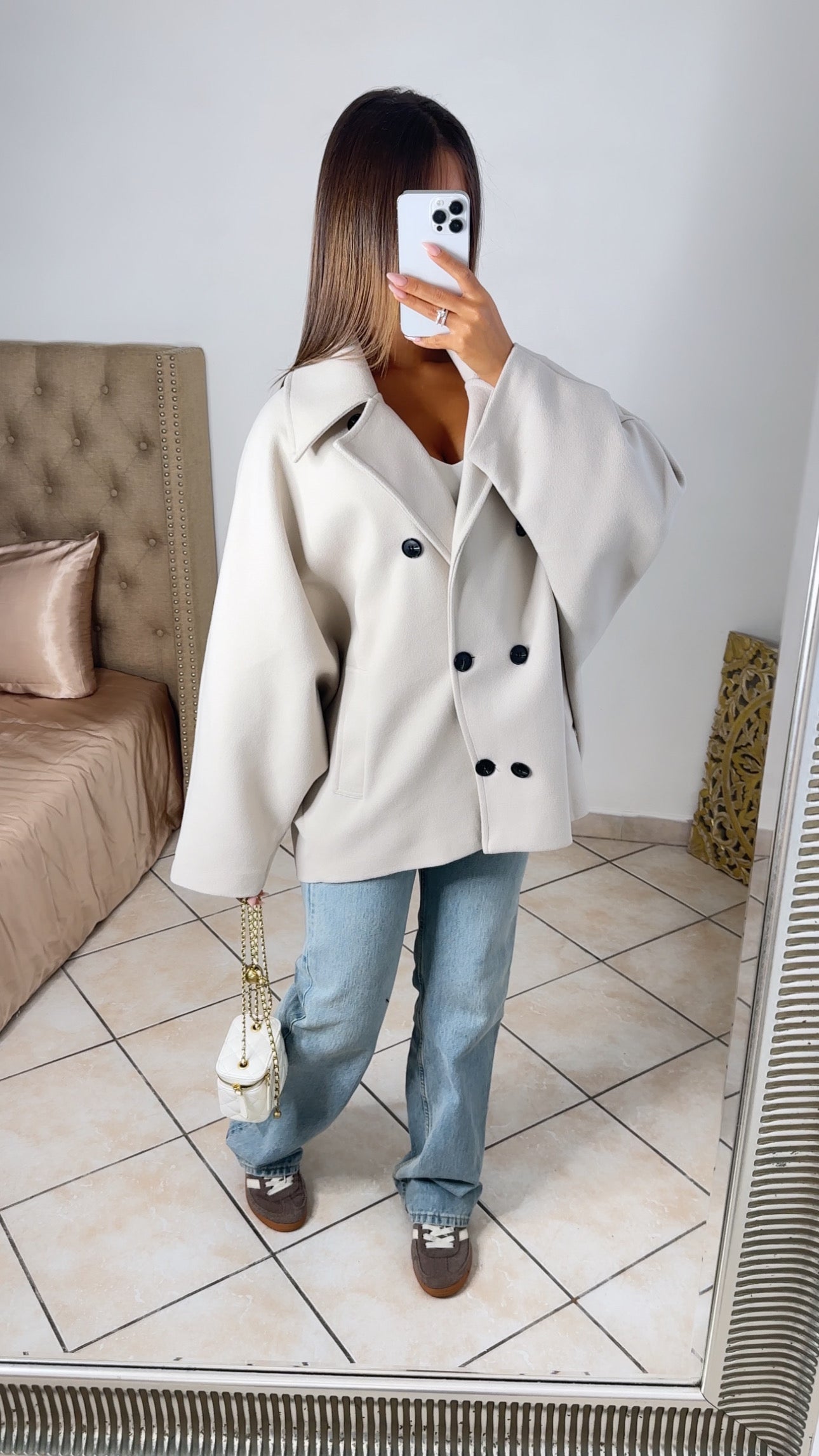 Manteau court oversize style trench [BEIGE]