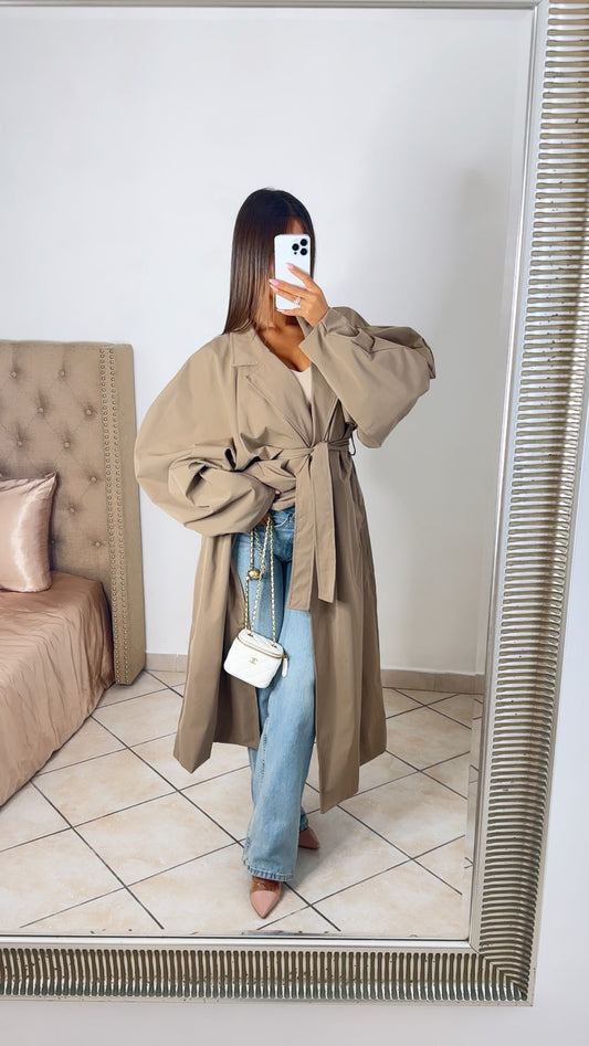 Trench long oversize manches ballon [TAUPE]