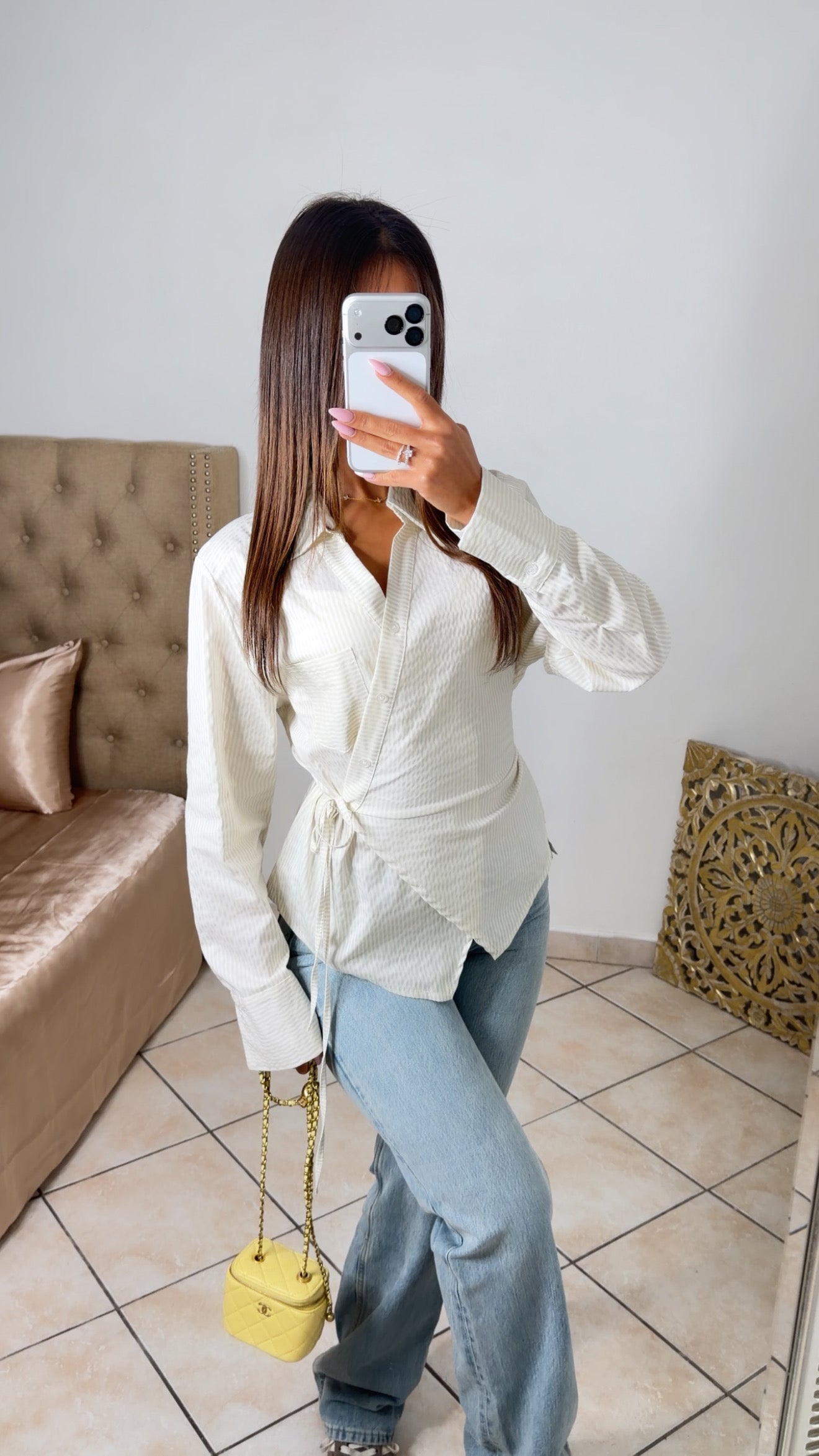 Chemise rayé à cintrer [BEIGE]