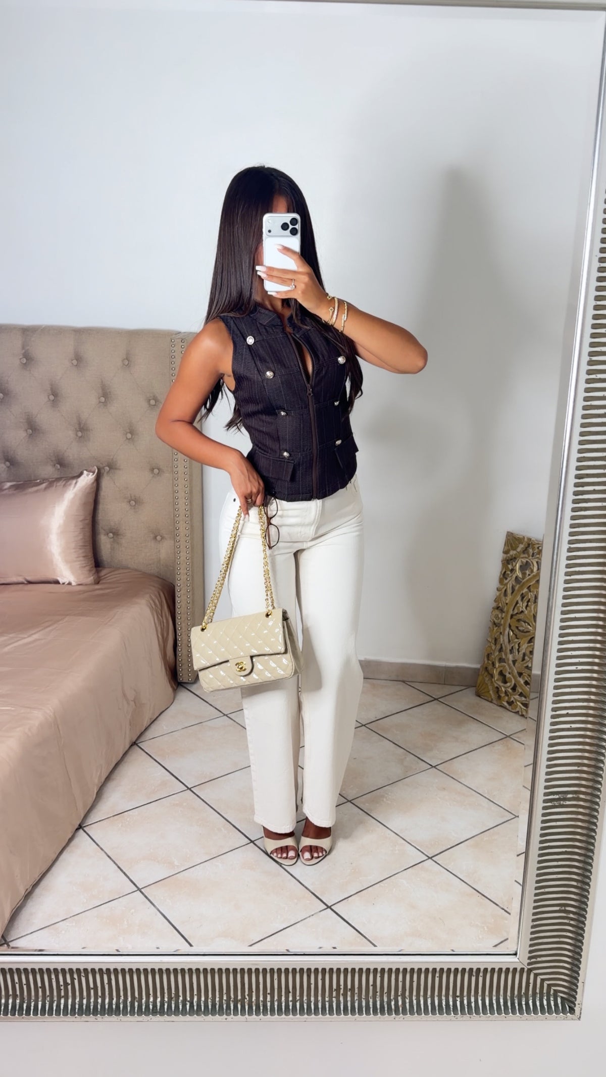 Top zippé sans manches à détail asiatique [MARRON]