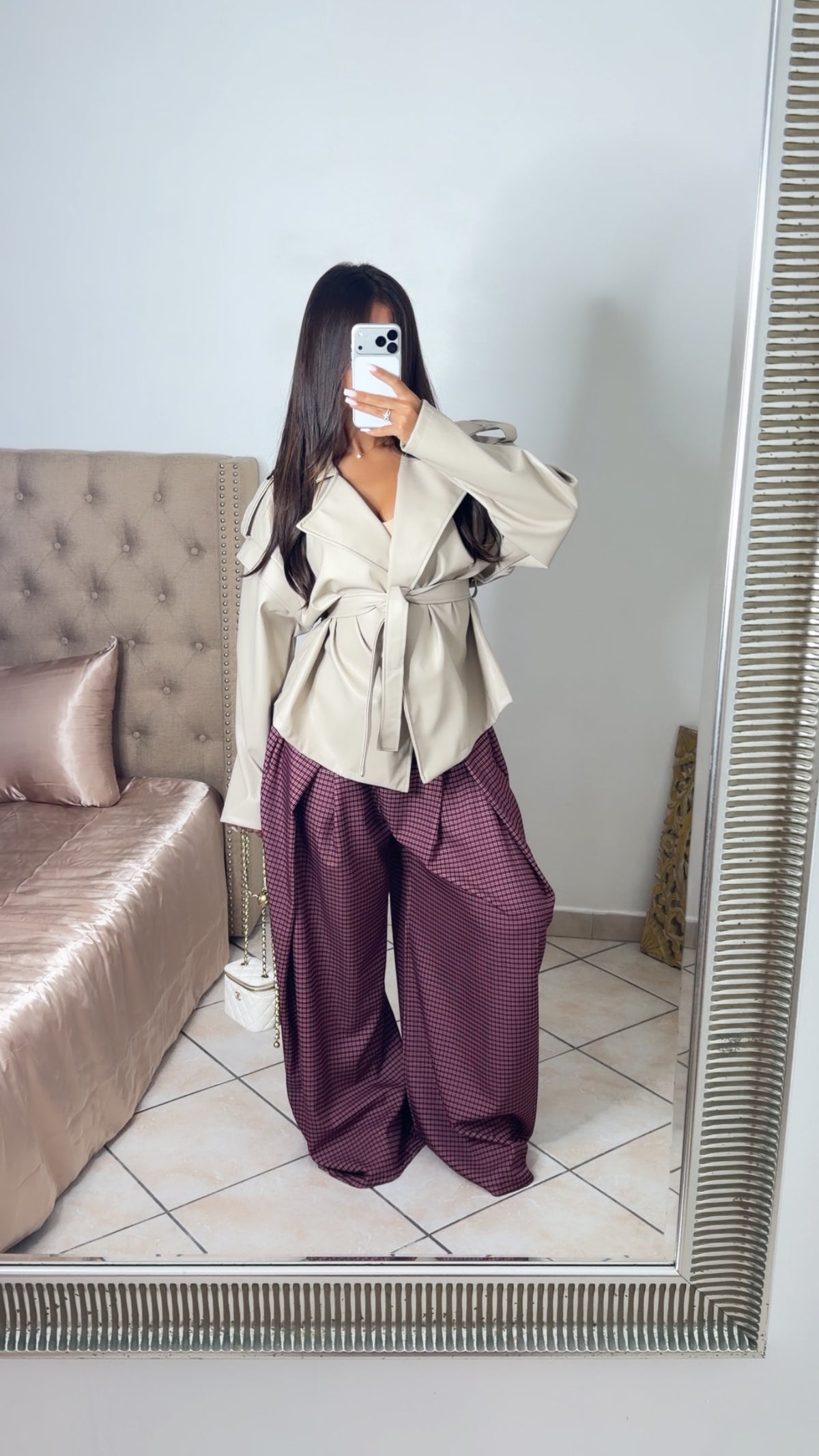 Pantalon doublé à nouer à carreaux [BORDEAUX]