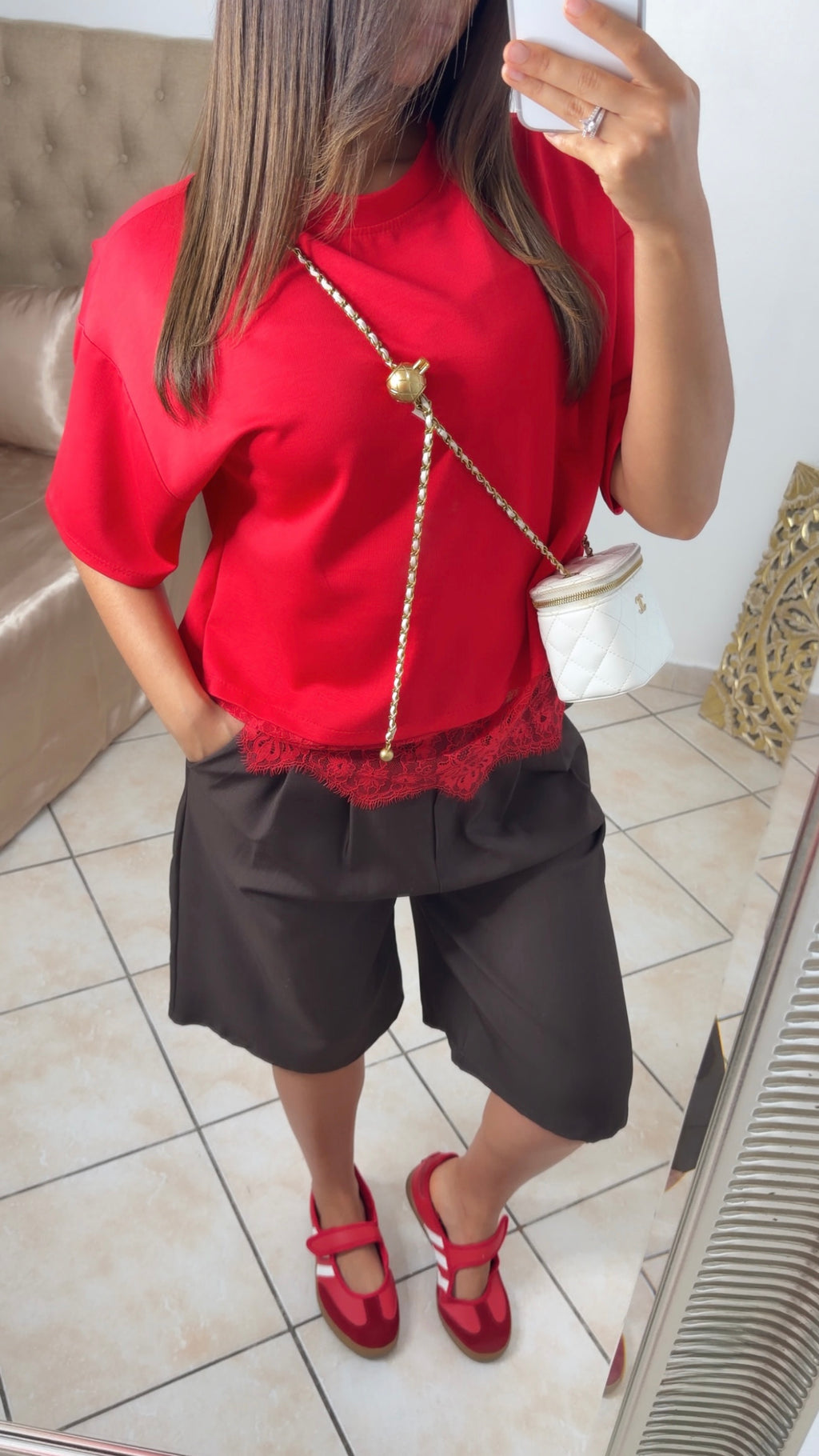 T-shirt bimatière dentelle [ROUGE]