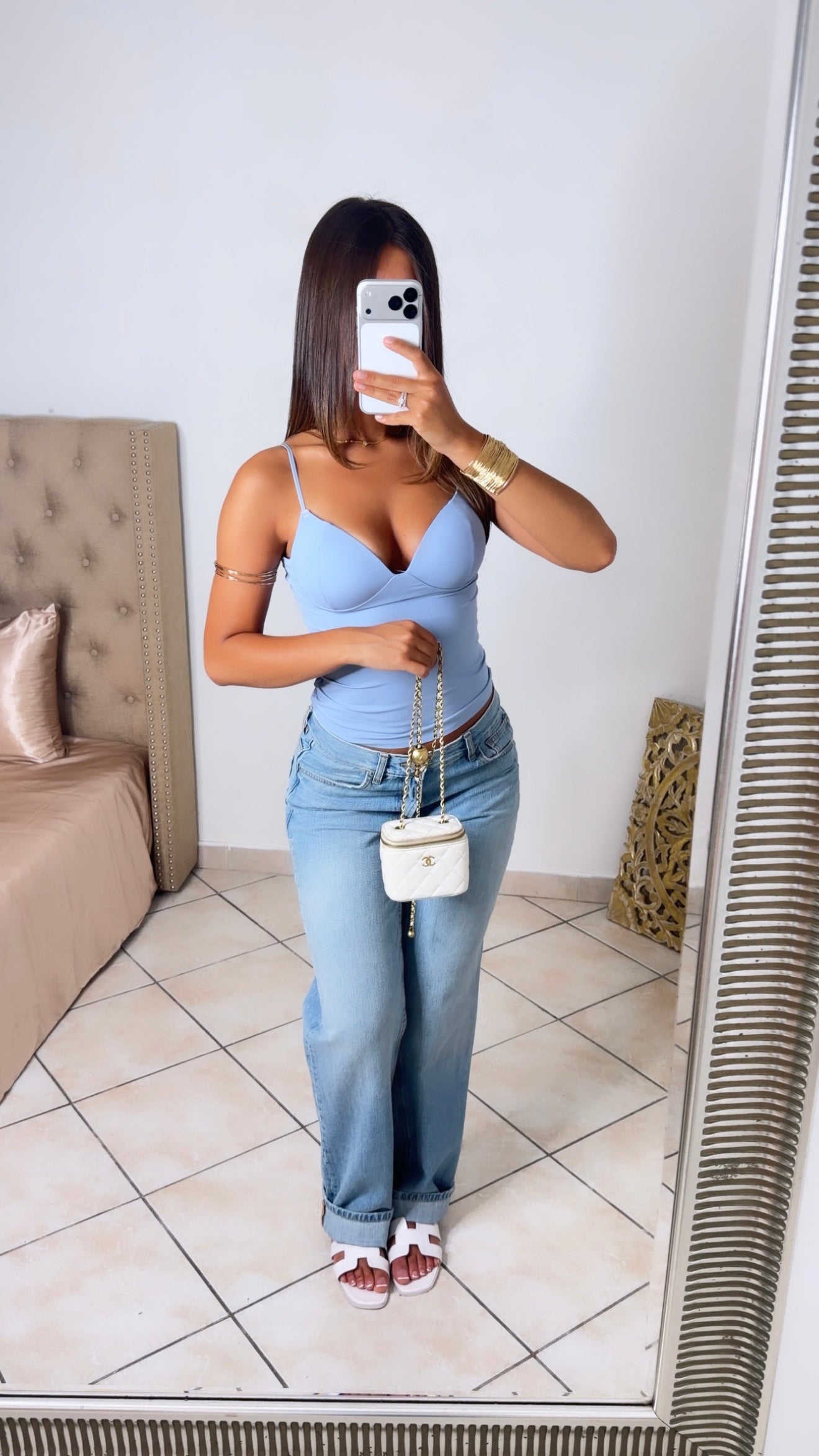 Top décolleté en V structuré [BLEU]