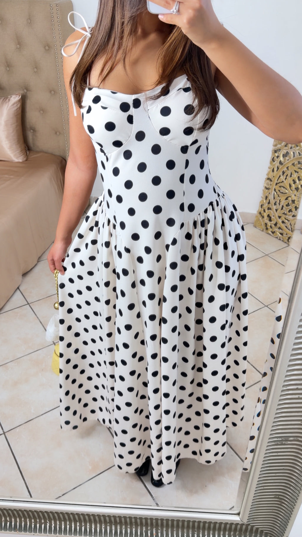 Robe longue évasée à pois [BLANC]