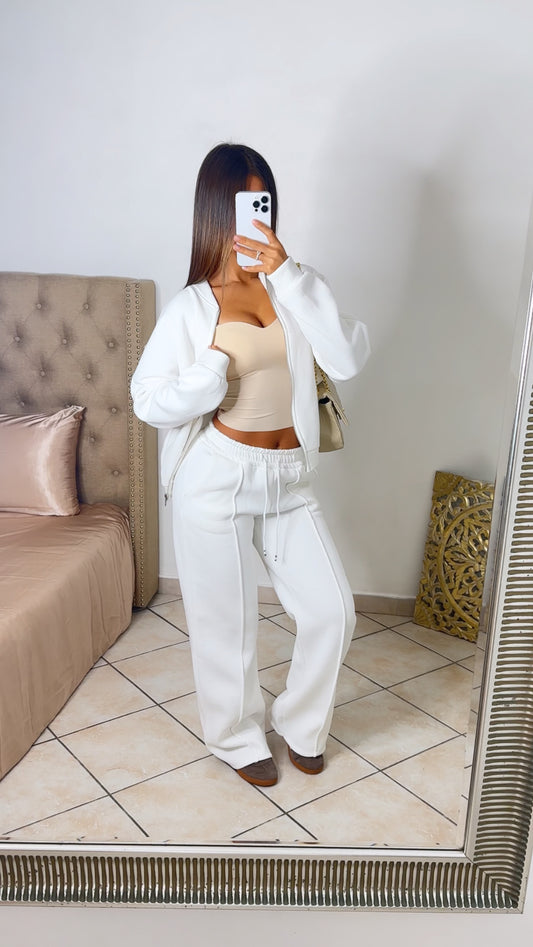 Ensemble veste à zip & pantalon jogging [BLANC]