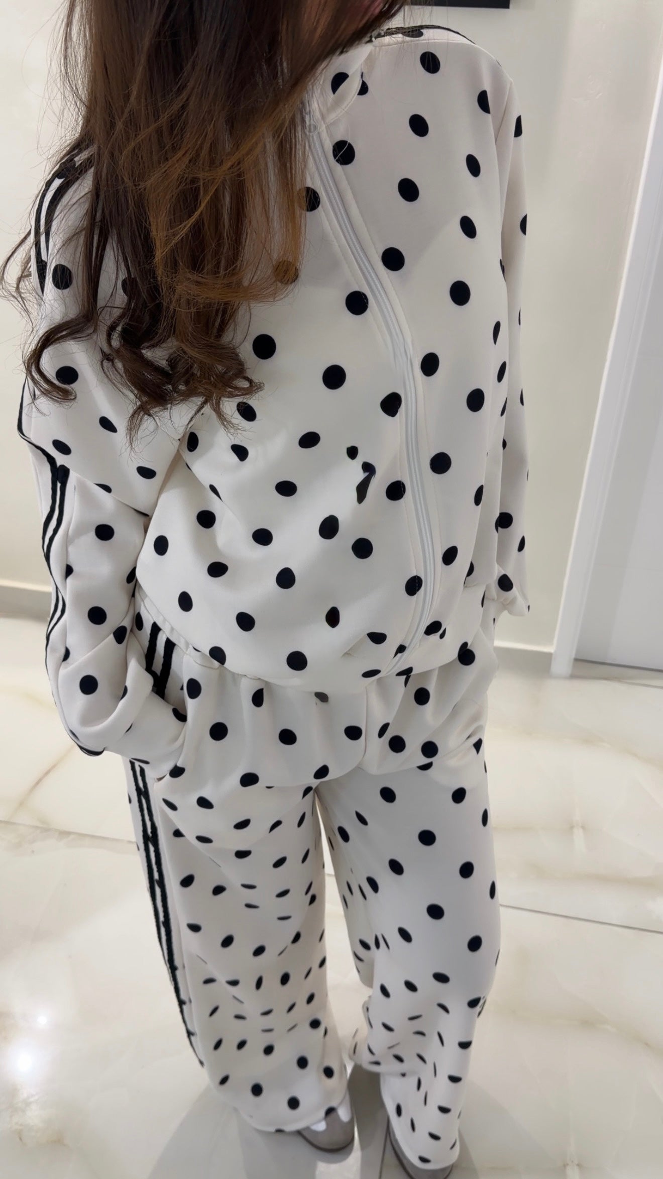 Ensemble de jogging à zip pois [BLANC]