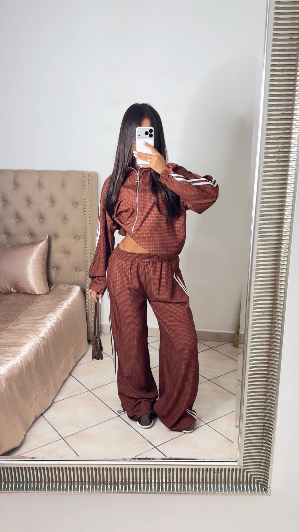 Ensemble jogging à bandes et carreaux [ROUILLE]