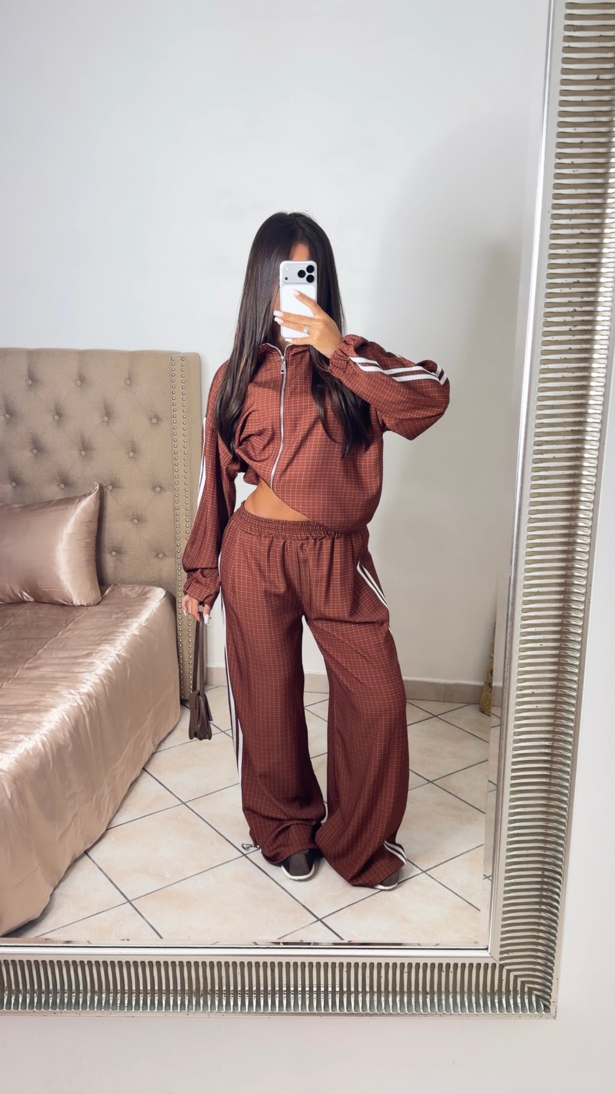 Ensemble jogging à bandes et carreaux [ROUILLE]