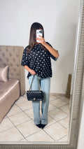 T-shirt dos en dentelle à pois [NOIR]