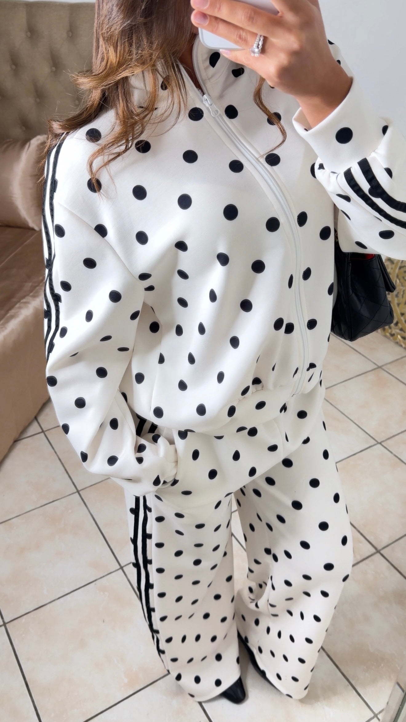 Ensemble de jogging à zip pois [BLANC]