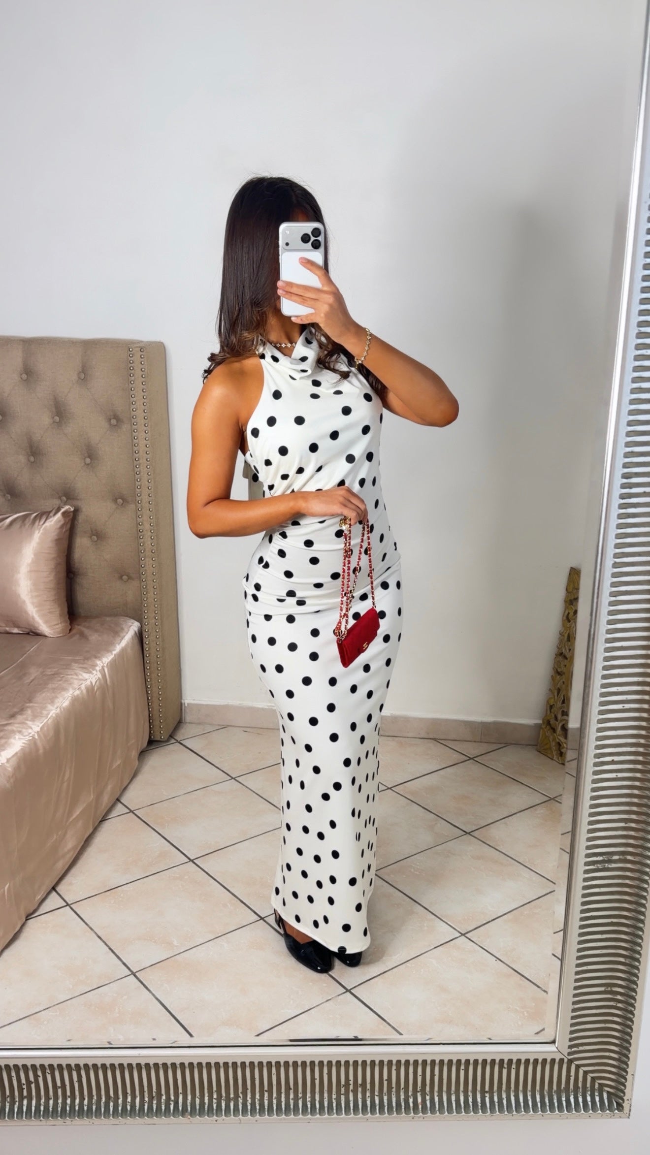Robe longue dos nu à pois [BLANC]