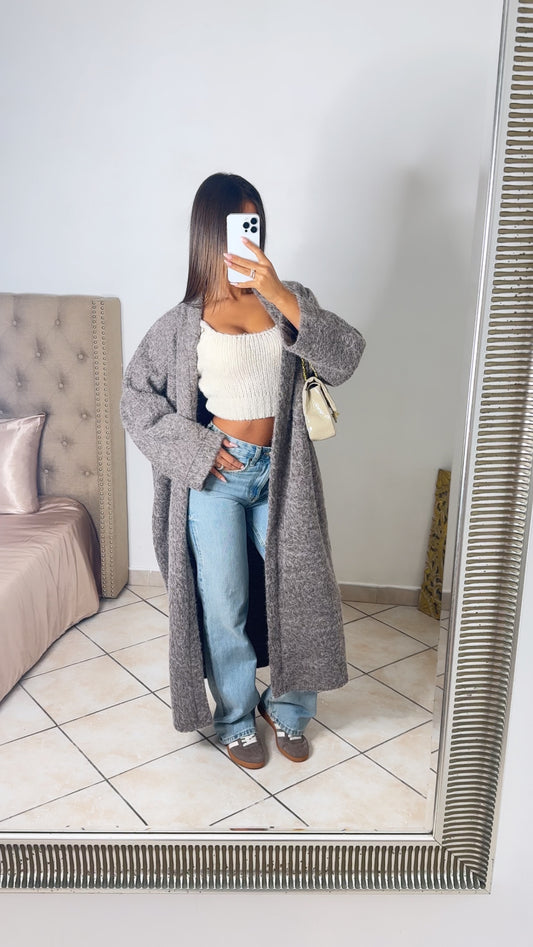 Veste longue moutonnée oversize [TAUPE]