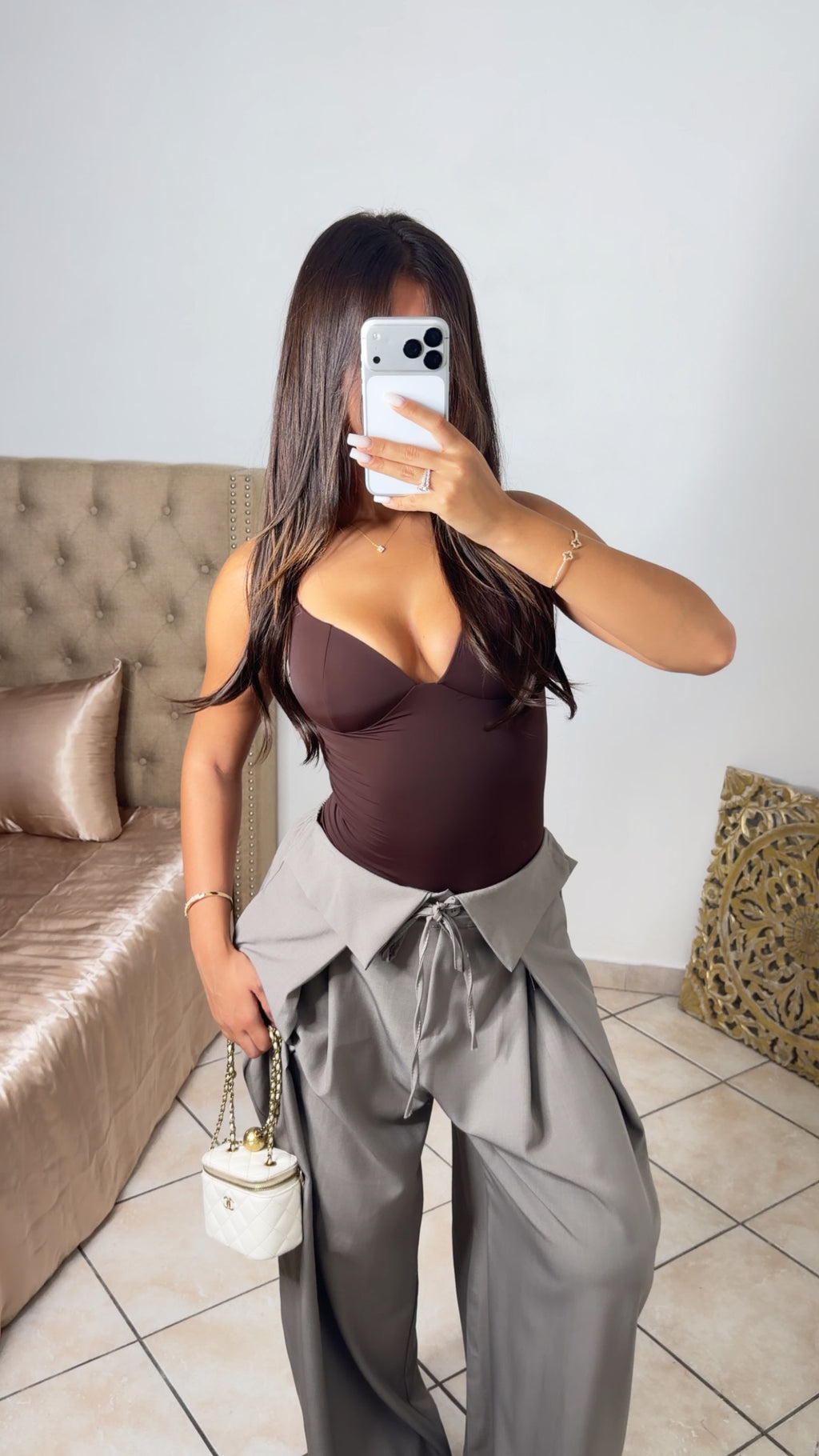 Pantalon doublé à nouer [TAUPE]
